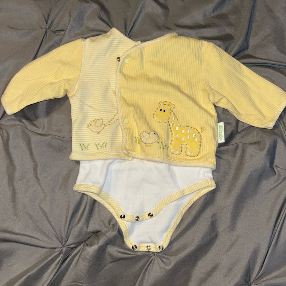 Vintage Buster Brown 6-9 Months Onesie And Cardigan‎ Snap Outfit Giraffe Bird